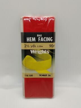 Wrights Bias Hem Facing 2.5 yds - Scarlet 76 NOS - 116 100